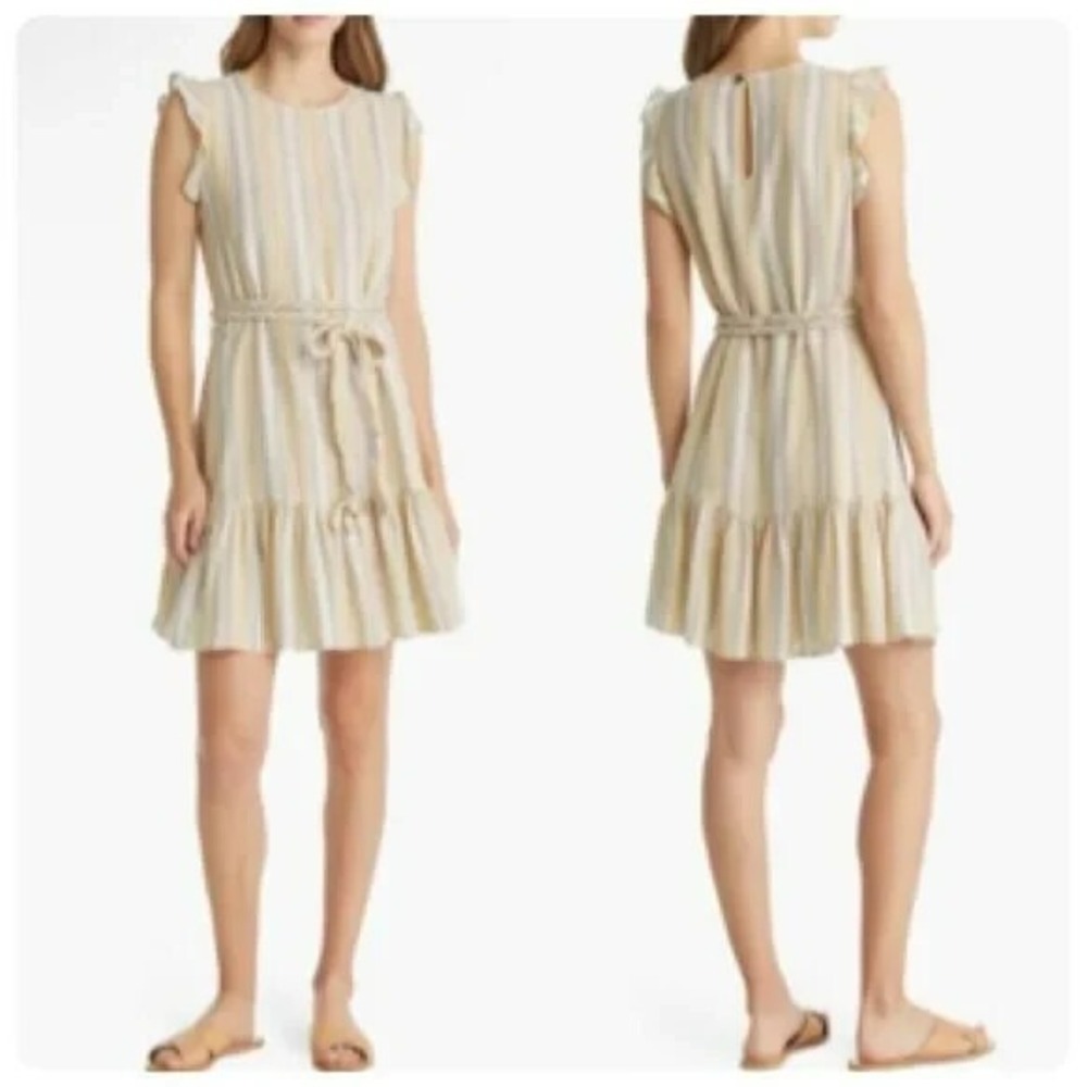 Marine Layer Womans Laney Mini Sundress in Beachy Stripe Linen Blend Size Small